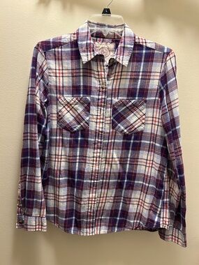 SO Purple & White Plaid Button-Down Shirt